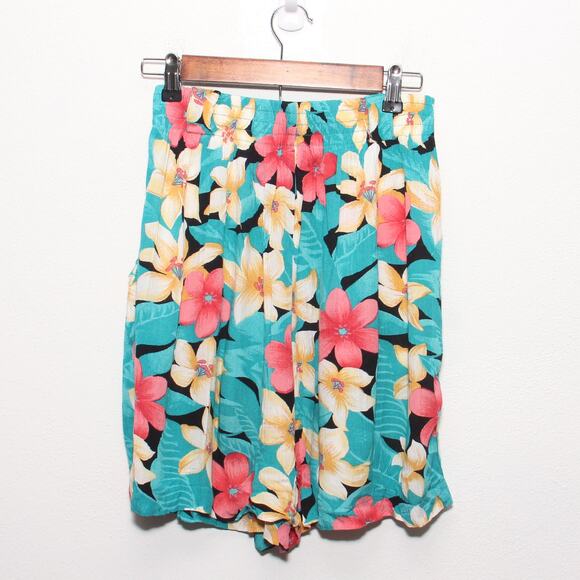 Vintage Tarazzia High Waist Floral Culottes Wide Leg Shorts Tropical Sz M - Picture 4 of 7